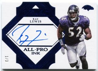 2018 Panini Flawless Ray Lewis Autograph 2017 All - Pro Ink Sapphire Auto 1/3
