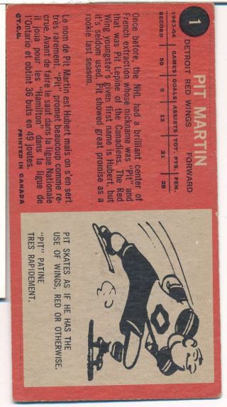 1964 - 65 TOPPS HOCKEY PIT MARTIN 1 VG,  V7403 2