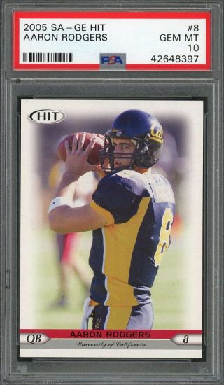 2005 Sa - Ge Hit 8 Aaron Rodgers Green Bay Packers Rookie Card Psa 10