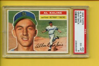 1956 Topps 20 Al Kaline,  Gray Back,  Psa 6 Ex - Mt Ser 23845056