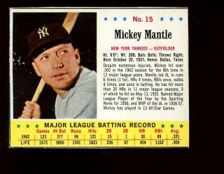 1963 Jello Baseball Card 15 Mickey Mantle York Yankees Em/nm