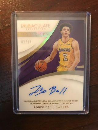 Lonzo Ball 2017 - 18 Immaculate Moments Rookie On Card Auto Rc 1/75 Ebay 1/1