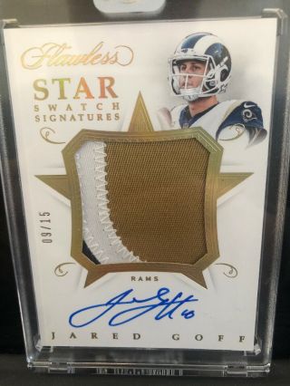 Jared Goff 2018 - 19 Panini Flawless Star Swatch Signatures Patch Auto 09/15 Rams
