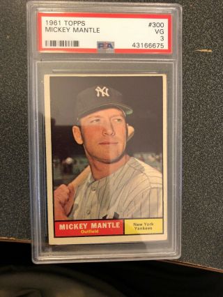 1961 Topps Mickey Mantle 300 Psa 3 Very Good Ny Yankees.  It Is Better Than A 3.