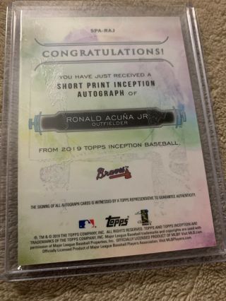 RONALD ACUNA JR.  2019 TOPPS INCEPTION SHORT PRINT AUTO 8/10 Only A Few Left 2