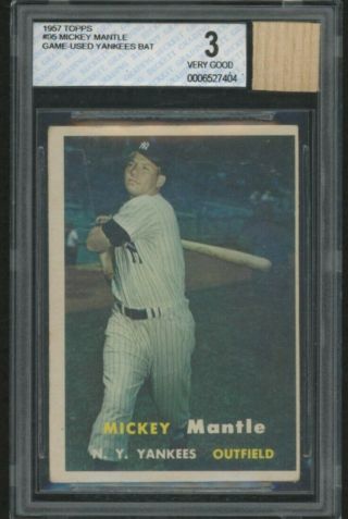 1957 Topps Mickey Mantle Bgs 3 With Game Bat Piece