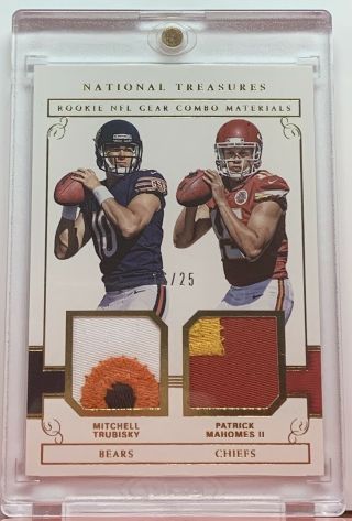 2017 National Treasures Patrick Mahomes Mitchell Trubisky Dual Rookie Patch /25