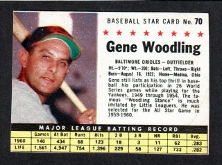 1961 Post Cereal 70 Gene Woodling Baltimore Orioles Sp (box Version) Vg - Ex C