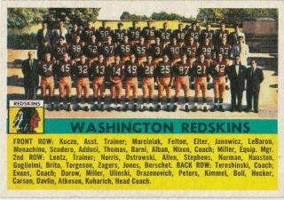 1956 Topps Football 61 Washington Redskins Team Card (short Print) Ex,