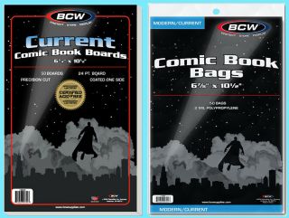 50 Bcw Current Comic Book Bags & Backing Boards Clear Archival Acid Modern