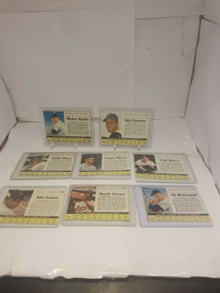(8) Orig 1961 Post Cereal Baseball Cards Mantle,  Clemente,  Aaron,  Berra,  Maris,  Mays.