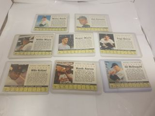 (8) Orig 1961 POST CEREAL Baseball Cards Mantle,  Clemente,  Aaron,  Berra,  Maris,  Mays. 2