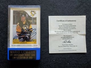 Mario Lemieux Limited Edition 672/1985 Signed 1992 Opc Anniversary Rookie W/coa