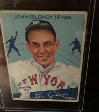 1934 Goudey Big League Chewing Gum Card 32 John Blondy Ryan Ny Giants