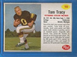 1962 Post Cereal Football Card 133 Tom Tracy (sp) - Pittsburgh Steelers