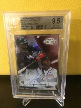 2018 Topps Gold Label Ozzie Albies Rookie Auto Framed Red /25 Rc Bgs 9.  5