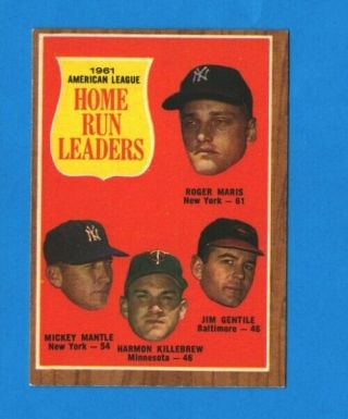 1962 Topps 53 Al Home Run Leaders W/ Mickey Mantle Roger Maris Hof