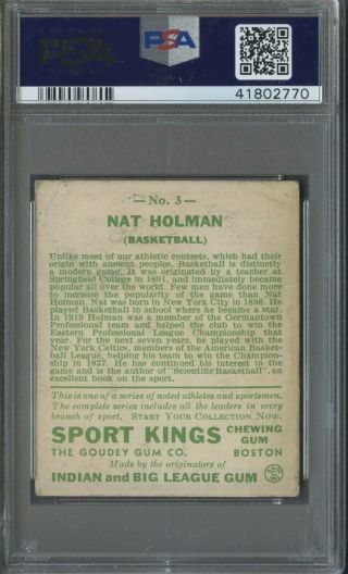 1933 Goudey Sport Kings Basketball 3 Nat Holman Celtics RC Rookie HOF PSA GOOD 2