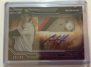 2015 Topps Strata Christian Yelich Sick Patch Auto 30/99 Brewers Mvp