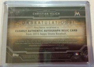 2015 Topps Strata CHRISTIAN YELICH SICK PATCH AUTO 30/99 Brewers MVP 2