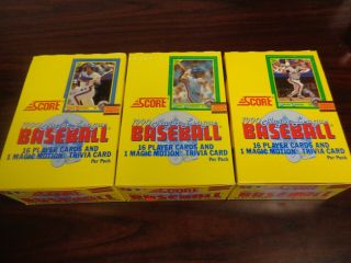 ` (3) 1990 Score Baseball Card Wax Boxes - 36 Count Packs - Bo Jackson Card?