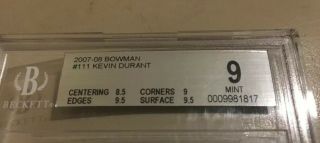 2007 - 08 Bowman Chrome Kevin Durant RC 599/2999 BGS 9 3