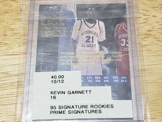 1995 - 1996 Signature Rookies Prime Kevin Garnett Auto RC 895/3000 Card 5