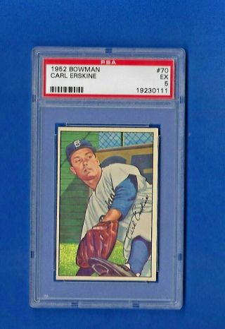 1952 Bowman Baseball 70 Carl Erskine Psa 5 Ex Brooklyn Dodgers