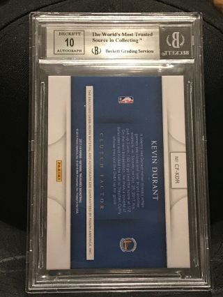 21/25 Kevin Durant 2017 - 18 National Treasures Auto Patch Clutch Factor 11 BGS 2