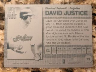 David Dave Justice 1999 Pacific Omega 73 Printing Plate 1/1 Indians Braves