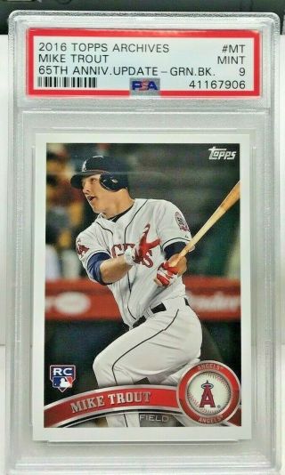 Mike Trout 2016 Topps Archives 65th Anniversary Green Back /150 Psa 9 Pop 1
