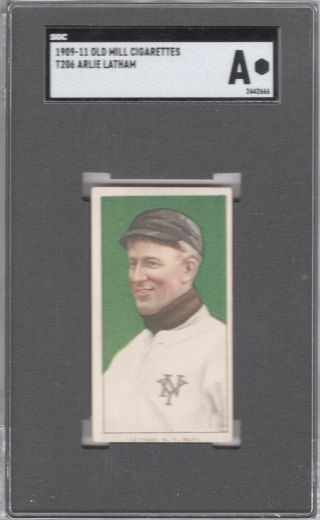 1909 - 11 T206 Arlie Latham Of The York Giants Old Mill Back Sgc Auth