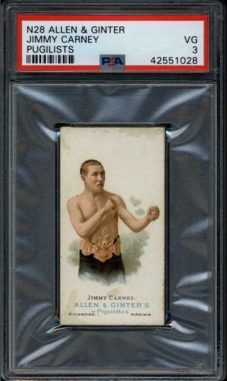 1887 Allen And Ginter N28 Jimmy Carney/ Pugilists Psa 3 Very Good