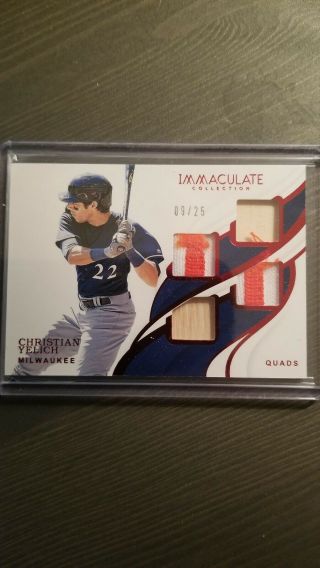 Christian Yelich 2019 Panini Immaculate Jersey Bat Patch 9/25 Brewers Quads Mvp