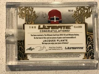 2018 - 19 Leaf Ultimate 8x Game Jersey Memorabilia Jacques Plante 3/4 SP 3