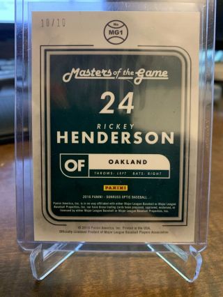 2016 Optic Masters Of The Games Rickey Henderson Gold Holo ed 10/ 10 A’s Sp 2