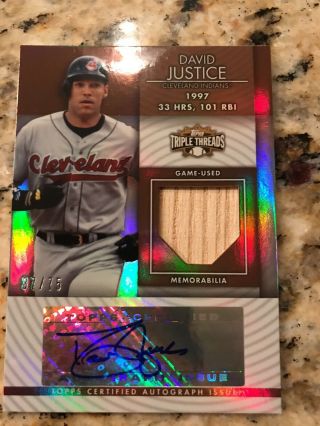 David Justice Topps Triple Threads Game Bat Autograph Auto Indians 37/75