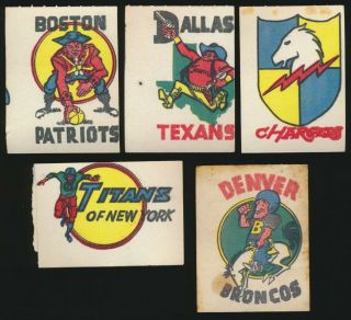 1961 Topps Football Flocked Stickers Afl Teams Near Set (5 Of 9) W Titans Pats