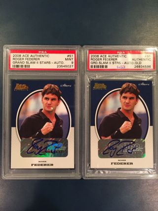 2008 Ace Authentic G/s2 Stars Autograph Base And Gold Roger Federer Psa 9 And 1
