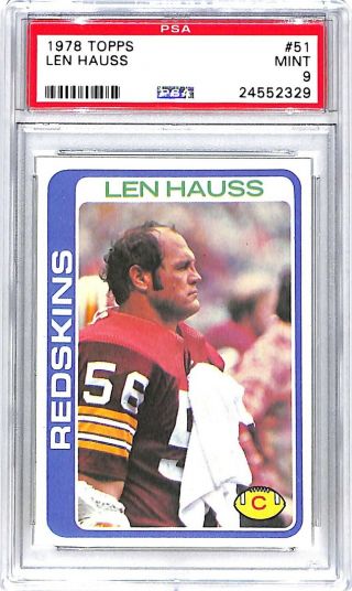 1978 Topps Football Card_ 51 Len Hauss_psa 9_pop 6_washington Redskins C