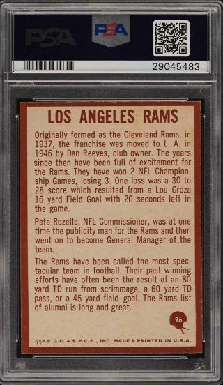 1967 Philadelphia Los Angeles Rams INSIGNIA 96 PSA 9 (PWCC) 2