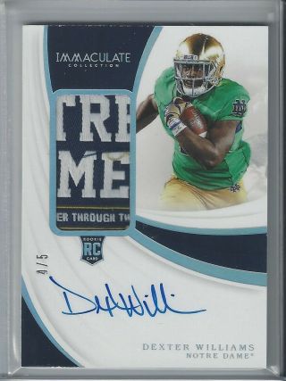 2019 Immaculate Dexter Williams Team Logo Rookie Patch Auto /5 Notre Dame/packer