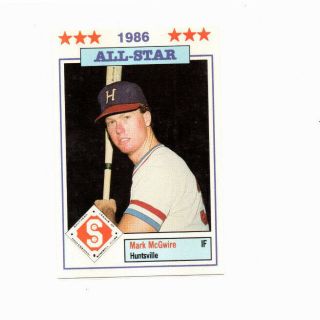 1986 Huntsville Stars All - Star Mark Mcgwire Minor League Rookie Card Nrmt/mt