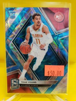 Trae Young 2018 - 19 Spectra Rookie Card Prizm Blue Scope Rc 37/75,  16 Hawks