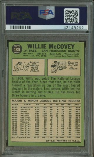 1967 Topps 480 Willie McCovey San Francisco Giants HOF PSA 6 EX - MT 2