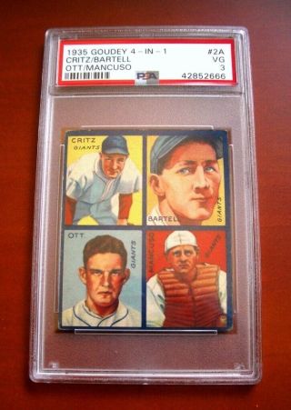 1935 Goudey 4 - In - 1 2 - A Critz/bartell/mel Ott/mancuso Baseball Card Psa 3