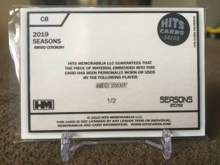 2019 Mike Trout Hits Memorabilia Seasons Game Prime Patch Relic SP 1/2 2