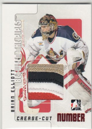 07/08 Itg Between The Pipes Brian Elliott Crease - Cut Game Jersey Number 4cl