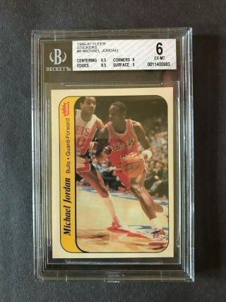 1986 Michael Jordan Fleer Sticker Rookie Card Bgs 6 Ex - Mt