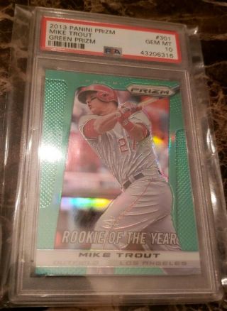 Psa 10 Gem 2013 Panini Prizm Green Mike Trout Rookie Of The Year Sp La Angels